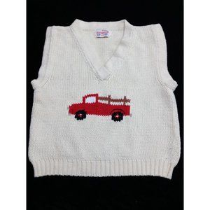 The Red Wagon Boston ivory creme wagon graphic Knit Sweater vest Child 3T.